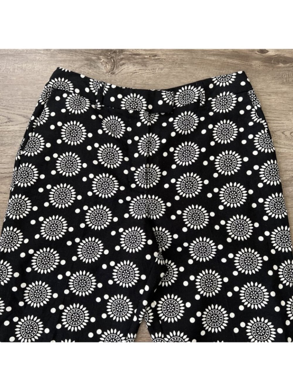 Boden Thea Linen Blend Trouser Womens 4‎ Petite Black Pattern Ankle Crop - Picture 3 of 16